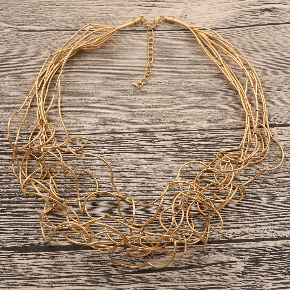 STRATHSPEY Fashion New Long Irregular Copper Tube Necklace For Women Statement Chunky Multi Lay Jewelry