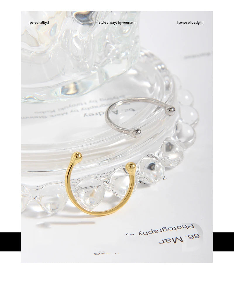 F.I.N.S Minimalist S925 Sterling Silver Geometric Small Bead Open Line Ring Stacking Knuckle Adjustable Finger Rings Fine Jewels