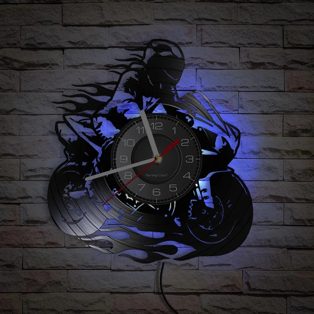 Professional Motorcyclist Vinyl Record Wall Clock Extreme Freestyle Motorcycle Home Decor Room Dirt Bike Risky Rider Watch Gifts