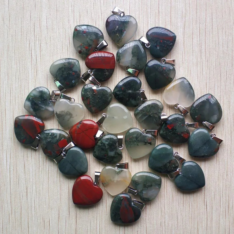 Wholesale 50pcs/lot Assorted Heart Natural Stone Charms Fashion Pendants 20mm for Jewelry Accessories Making Good Quality