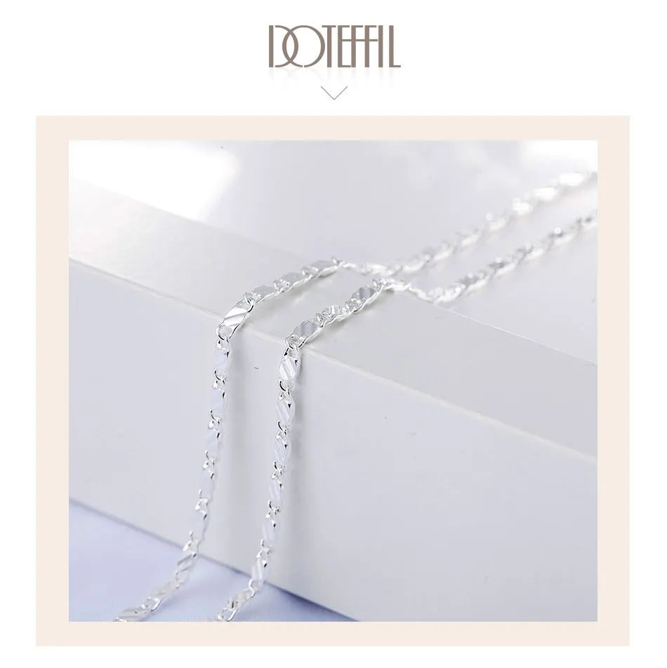 DOTEFFIL 925 Silver 16/18/20/22/24/26/28/30 Inch 2mm Charm Chain Necklace For Women Man Fashion Wedding Party Jewelry