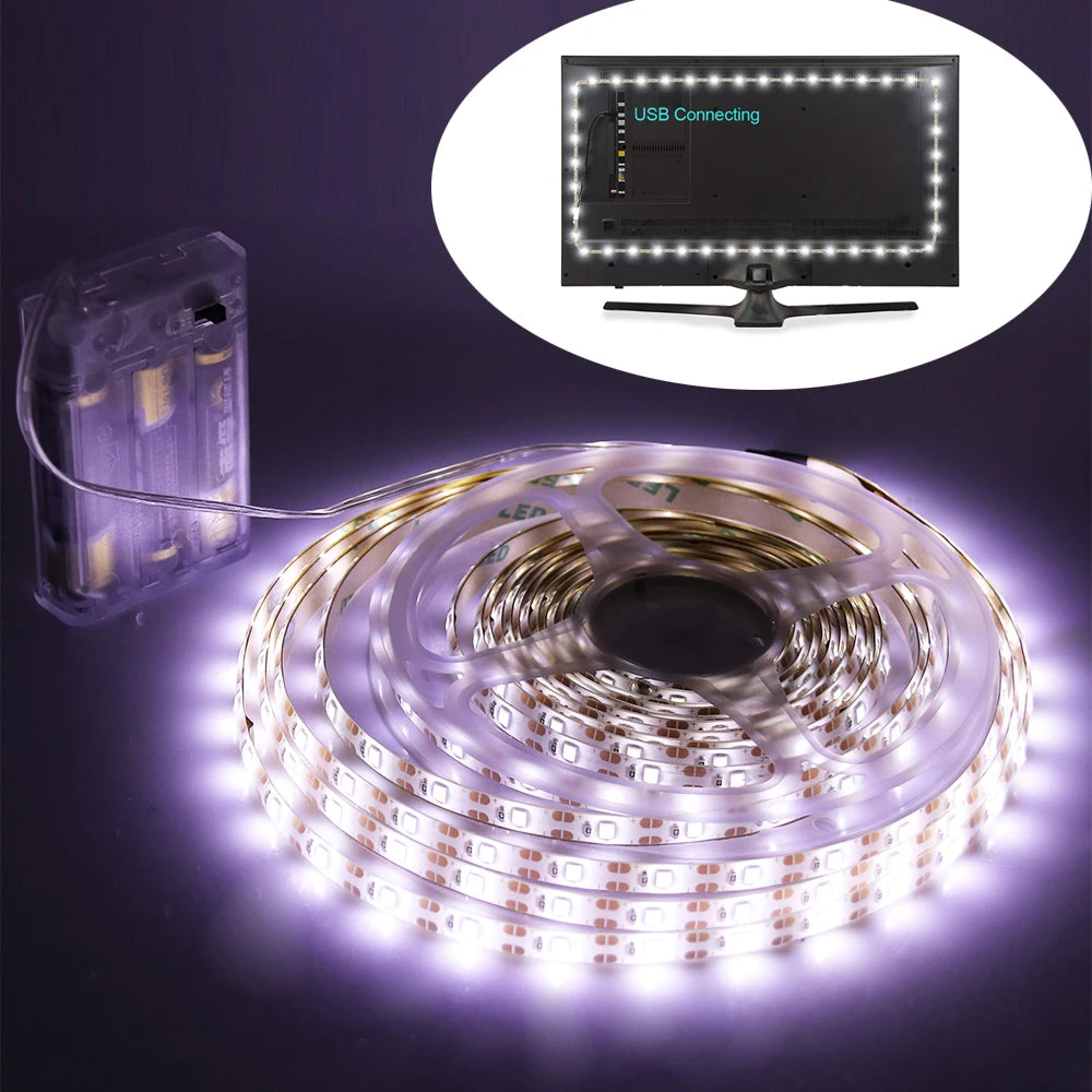 3AA Battery Powered LED Strip 5V 2835 SMD 60LEDs/m Waterproof Flexible LED Tape TV Backlight Warm White Red Green Ice Blue Pink