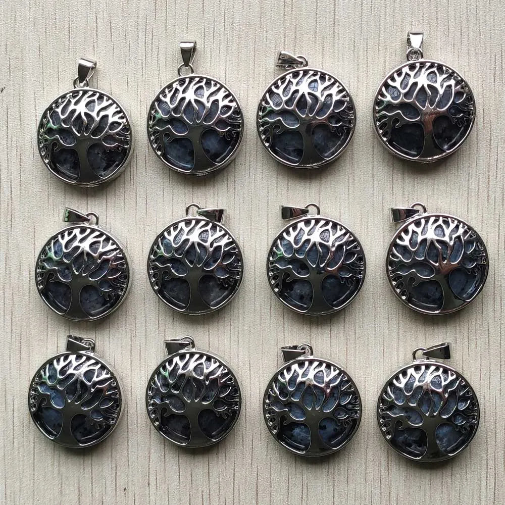 Wholesale 12pcs/lot Fashion Natural Stone Alloy Tree of Life Mix Pendants for Necklaces Jewelry Accessories Making Fast Shipping