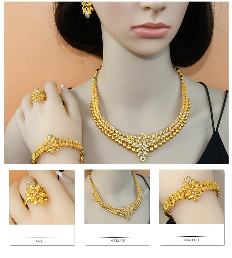 ANIID African Jewelry Set Big Necklace Dubai Ethiopian Gold Color Jewelery Earring Bracelet For Women Bridal Choker Wholesale