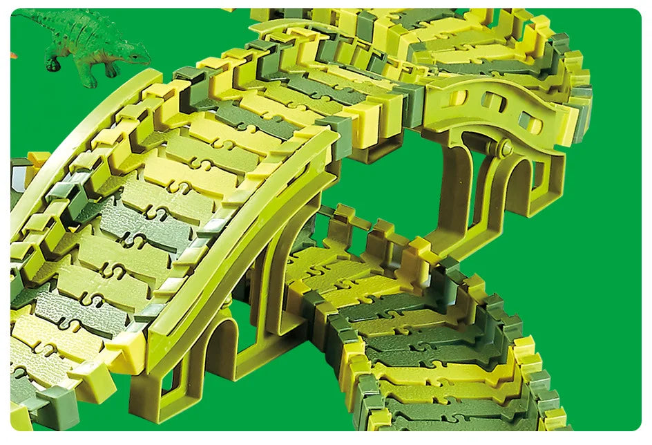 Dinosaur Themed Plastic Racing Track Set Bend Flexible Race Track with Electronic Car Educational Toys for Children