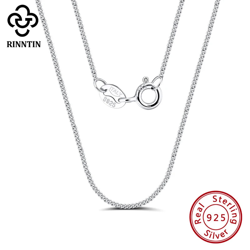 Rinntin Solid 925 Sterling Silver 1.0mm Side Chain Necklace for Women Girls Elegant Necklace Fine Jewelry 40/45/50/55/60cm SC18