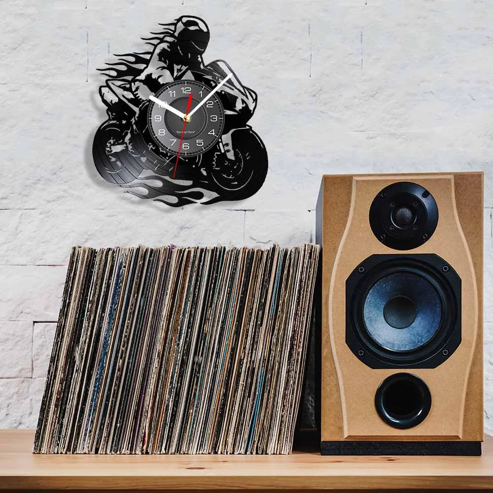 Professional Motorcyclist Vinyl Record Wall Clock Extreme Freestyle Motorcycle Home Decor Room Dirt Bike Risky Rider Watch Gifts
