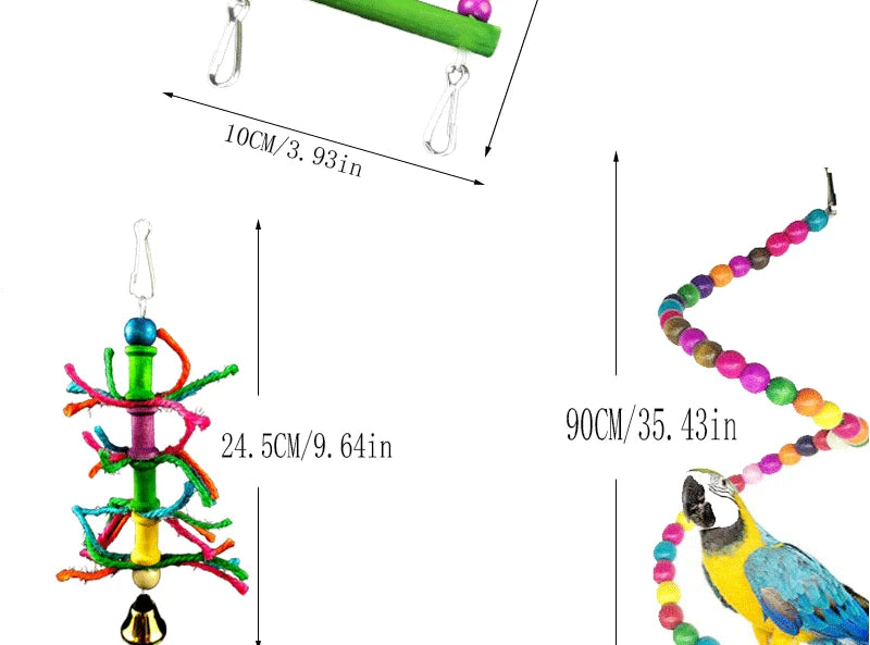 Combination Bird Toys Set Swing Chewing Training Toys Small Parrot Hanging Hammock Parrot Cage Bell Perch Toys with Ladder Toys