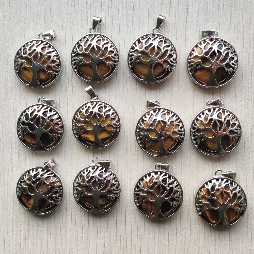 Wholesale 12pcs/lot Fashion Natural Stone Alloy Tree of Life Mix Pendants for Necklaces Jewelry Accessories Making Fast Shipping