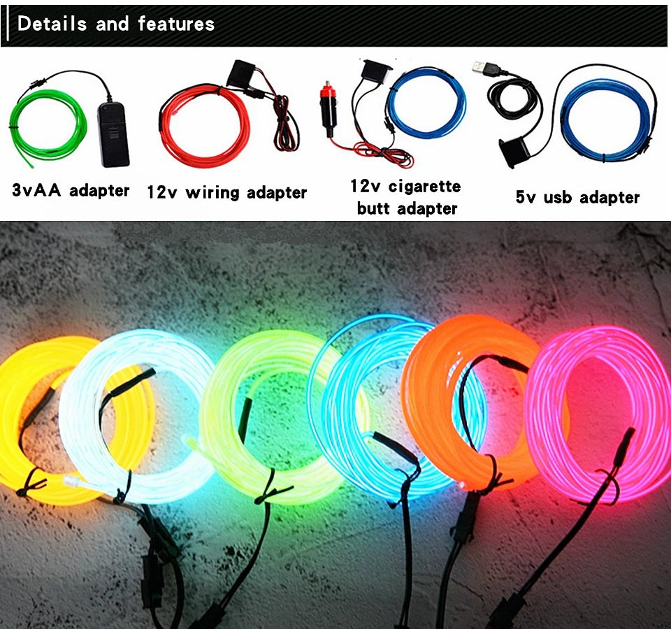 Flexible Neon Light 1M/2M/3M/5M/10M EL Wire Led Neon Dance Party Atmosphere Decor Lamp RopeTube Waterproof Multicolor Led Strip