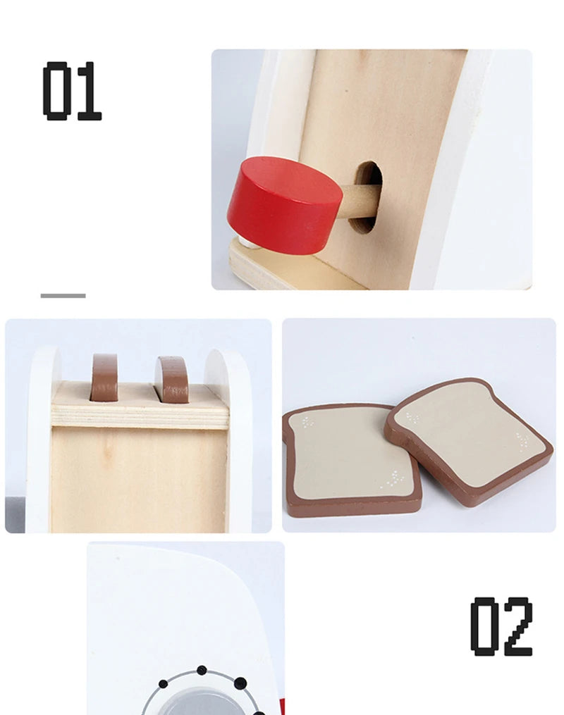 Wooden Kitchen Pretend Play Toy Simulation Wooden Coffee Machine Toaster Machine Food Mixer Baby Early Learning Educational Toys
