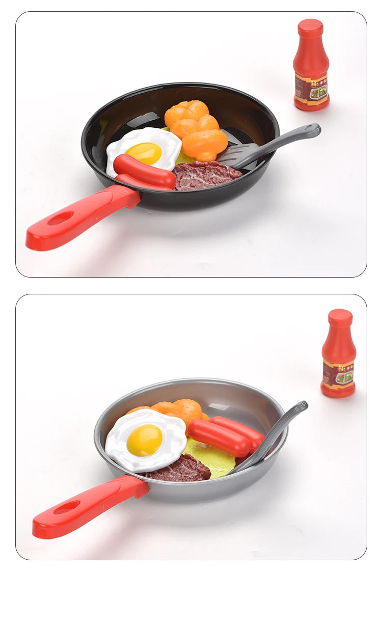 Children Kitchen Food Toys Simulation Frying Pan Vegetables Steak Bread Hot Dog Omelette Play Toy Set for Kids Girls Education
