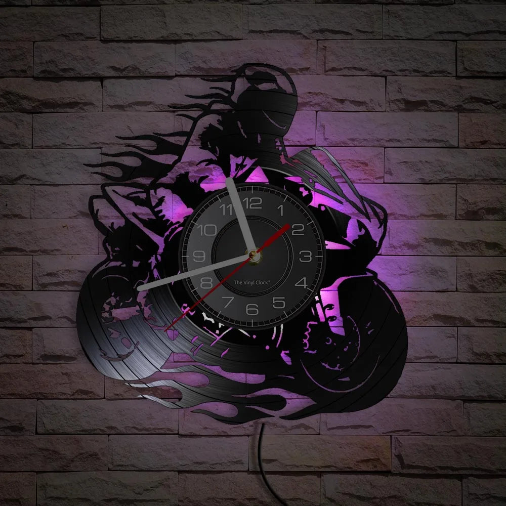 Professional Motorcyclist Vinyl Record Wall Clock Extreme Freestyle Motorcycle Home Decor Room Dirt Bike Risky Rider Watch Gifts