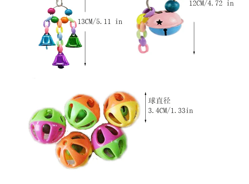 Combination Bird Toys Set Swing Chewing Training Toys Small Parrot Hanging Hammock Parrot Cage Bell Perch Toys with Ladder Toys