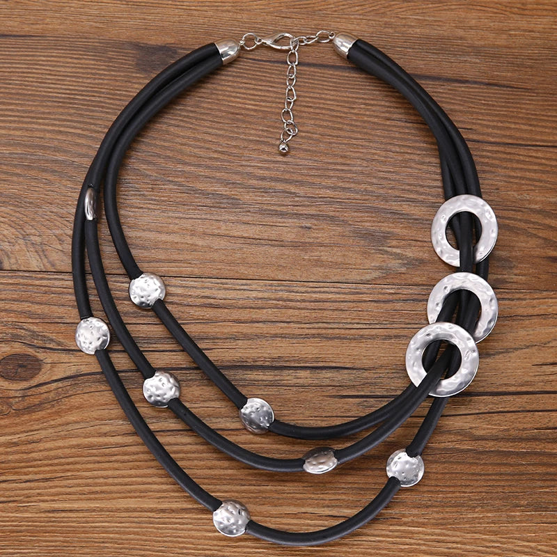 STRATHSPEY Fashion New Long Irregular Copper Tube Necklace For Women Statement Chunky Multi Lay Jewelry