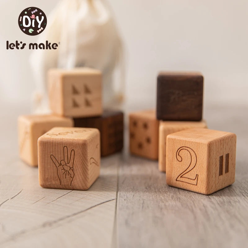 10pcs Baby Wooden Toys Educational Building Blocks 3D Stacking Block Teaching Numbers English Early Education Montessori Toys