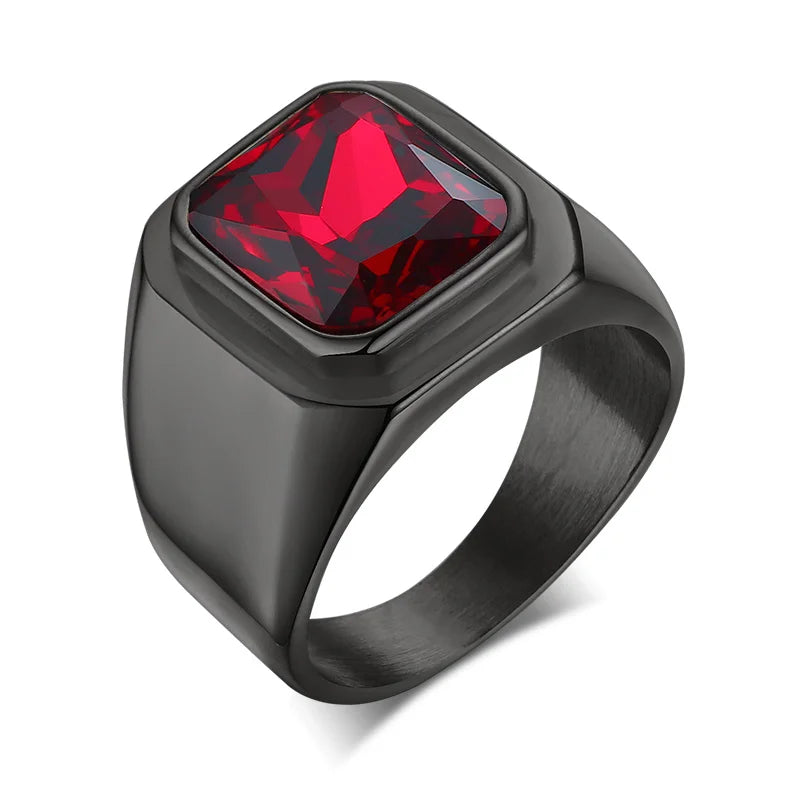 Vnox 12.5mm Signet Ring for Men, Black Square Top Stainless Steel Finger Band, Gothic Punk Rock Boy Stamp Rings