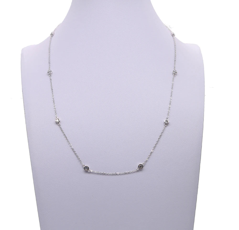 3MM Bezel Set Round Dot Geometric CZ Station Chain Necklace 100% 925 Stelring Silver 46cm 85cm 102cm Multi Layer Chains