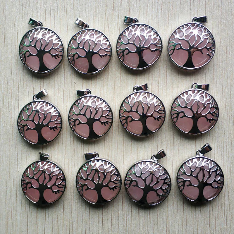 Wholesale 12pcs/lot Fashion Natural Stone Alloy Tree of Life Mix Pendants for Necklaces Jewelry Accessories Making Fast Shipping