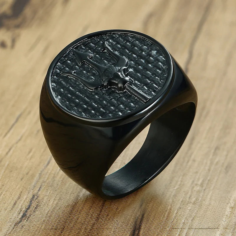 Vnox 12.5mm Signet Ring for Men, Black Square Top Stainless Steel Finger Band, Gothic Punk Rock Boy Stamp Rings