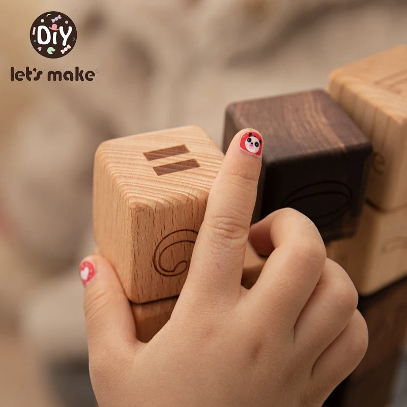 10pcs Baby Wooden Toys Educational Building Blocks 3D Stacking Block Teaching Numbers English Early Education Montessori Toys