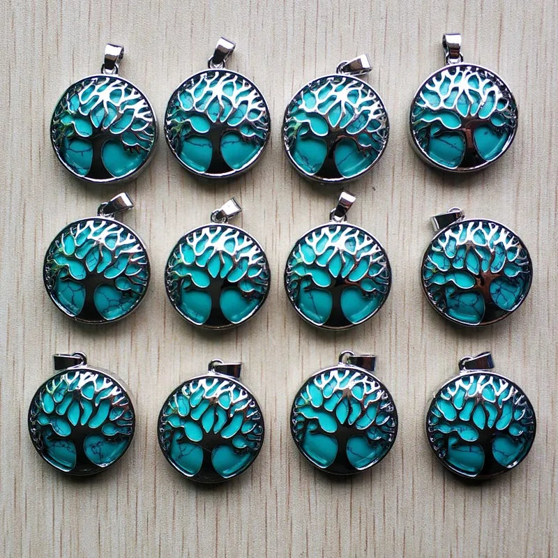 Wholesale 12pcs/lot Fashion Natural Stone Alloy Tree of Life Mix Pendants for Necklaces Jewelry Accessories Making Fast Shipping