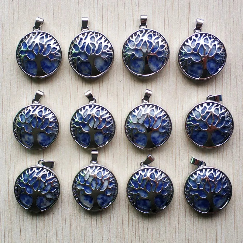 Wholesale 12pcs/lot Fashion Natural Stone Alloy Tree of Life Mix Pendants for Necklaces Jewelry Accessories Making Fast Shipping
