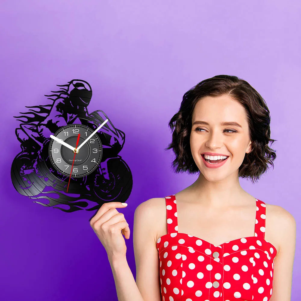 Professional Motorcyclist Vinyl Record Wall Clock Extreme Freestyle Motorcycle Home Decor Room Dirt Bike Risky Rider Watch Gifts