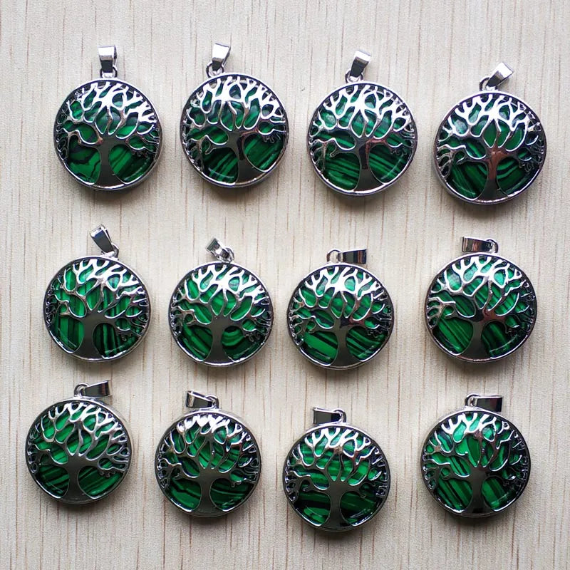 Wholesale 12pcs/lot Fashion Natural Stone Alloy Tree of Life Mix Pendants for Necklaces Jewelry Accessories Making Fast Shipping