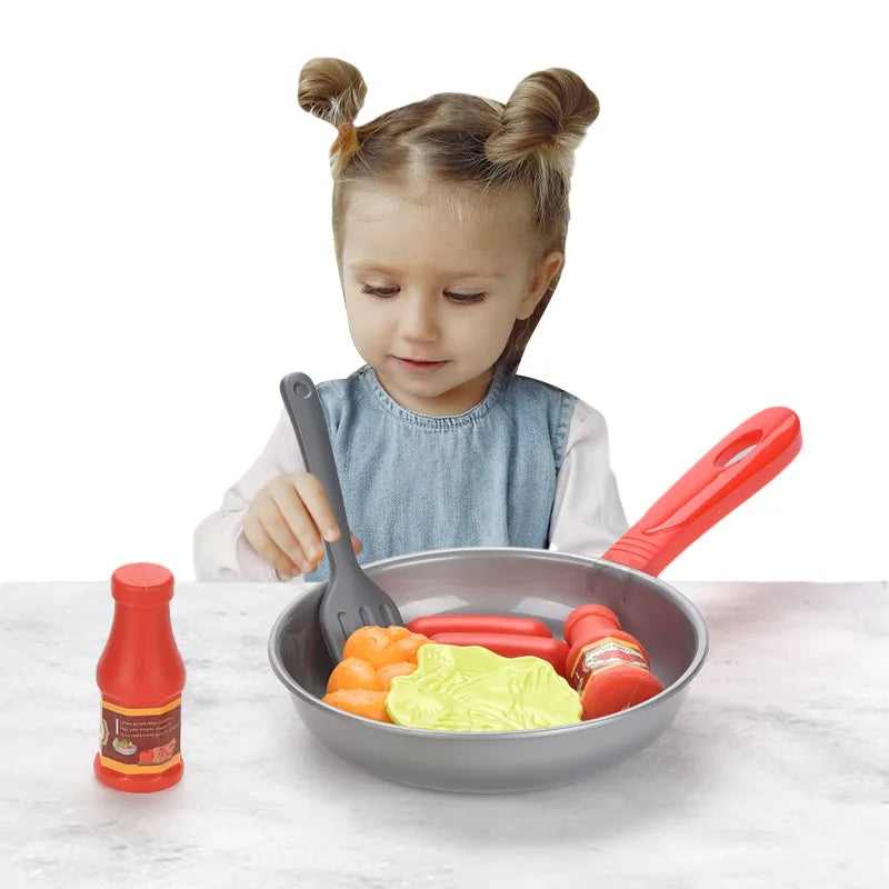 Children Kitchen Food Toys Simulation Frying Pan Vegetables Steak Bread Hot Dog Omelette Play Toy Set for Kids Girls Education