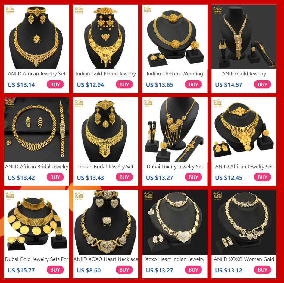 ANIID African Jewelry Set Big Necklace Dubai Ethiopian Gold Color Jewelery Earring Bracelet For Women Bridal Choker Wholesale