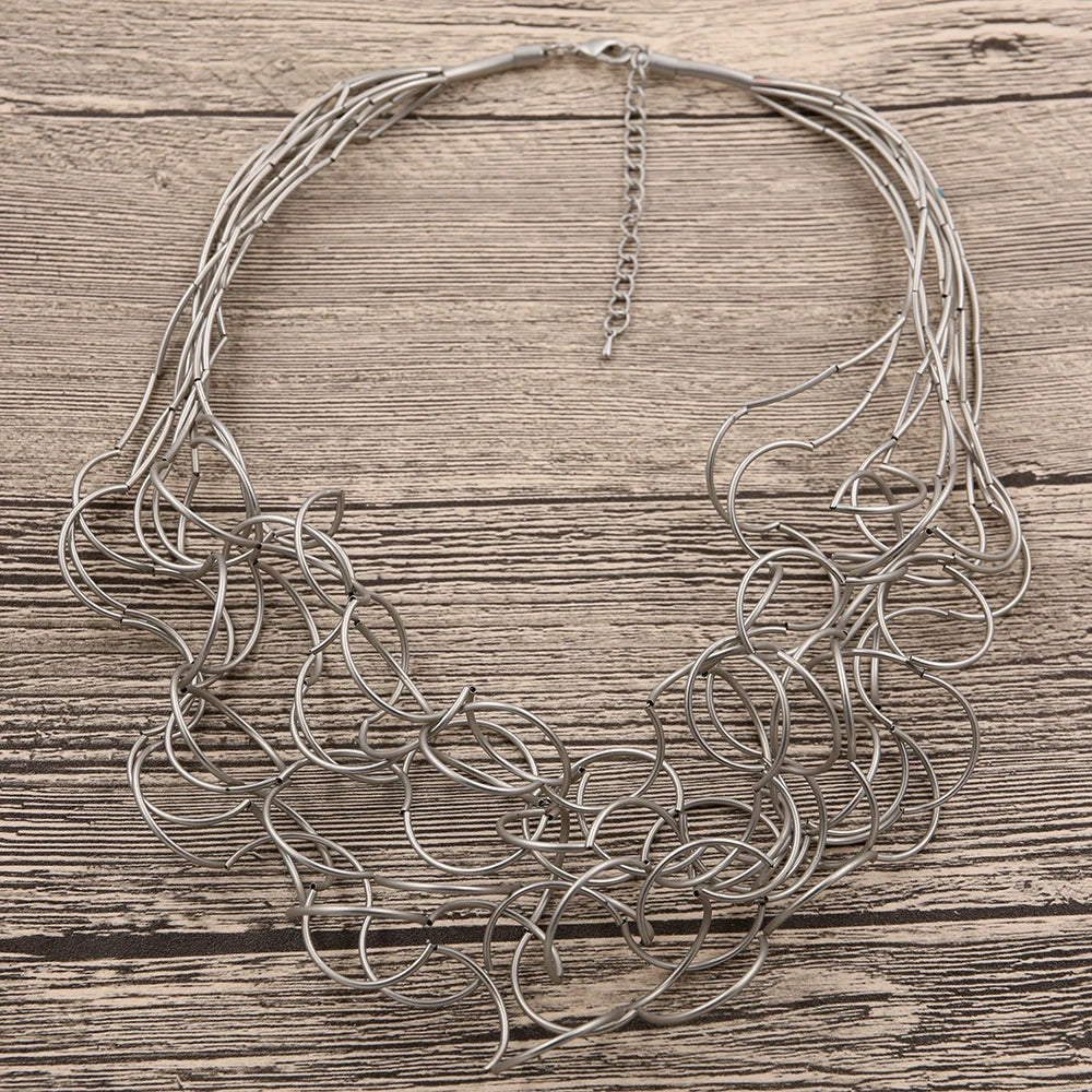 STRATHSPEY Fashion New Long Irregular Copper Tube Necklace For Women Statement Chunky Multi Lay Jewelry