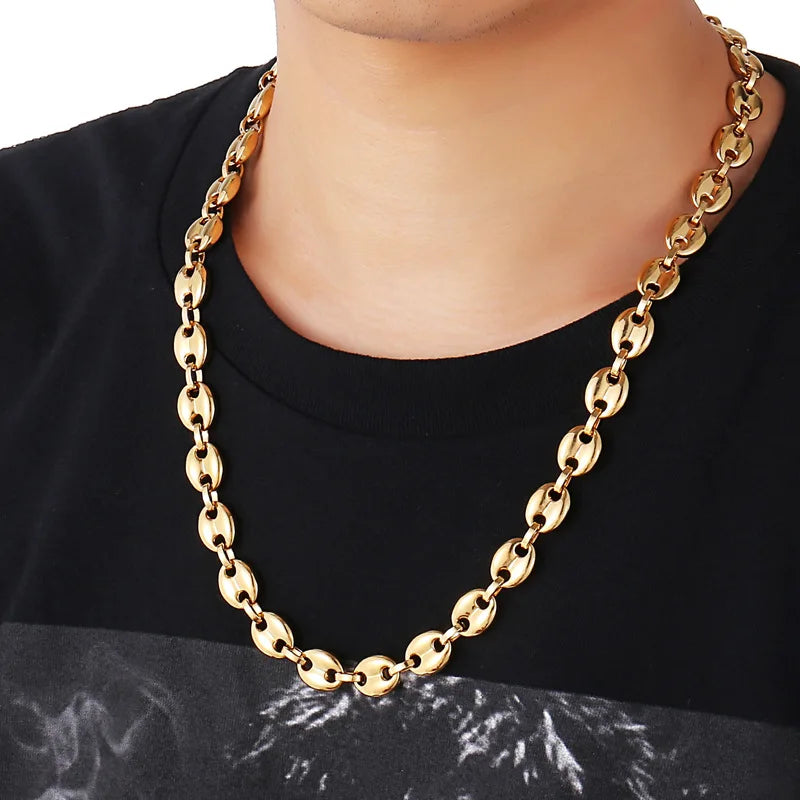 7/9/11mm 7-40" High Quality Mens Womens 316L Stainless Steel Silver Gold Color Coffee Bean Beads Chain Necklace or Bracelet