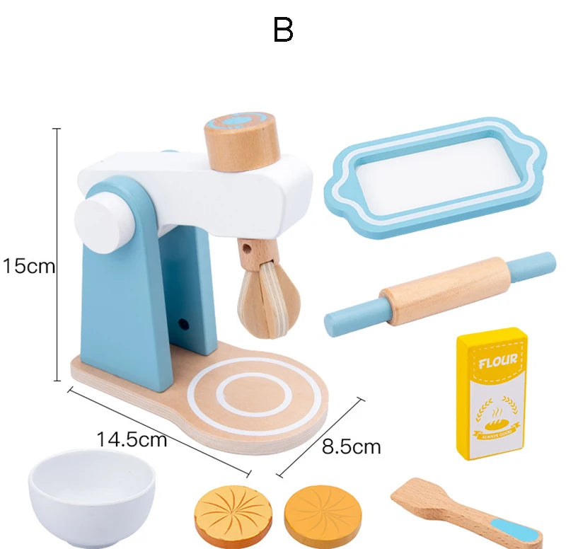 Wooden Kitchen Pretend Play Toy Simulation Wooden Coffee Machine Toaster Machine Food Mixer Baby Early Learning Educational Toys