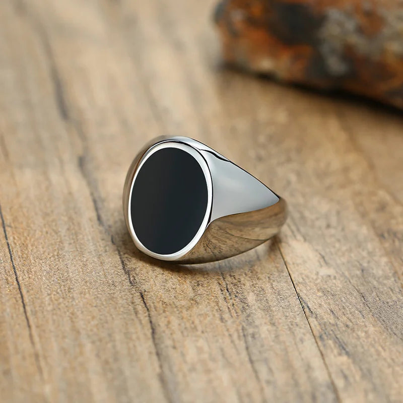 Vnox 12.5mm Signet Ring for Men, Black Square Top Stainless Steel Finger Band, Gothic Punk Rock Boy Stamp Rings