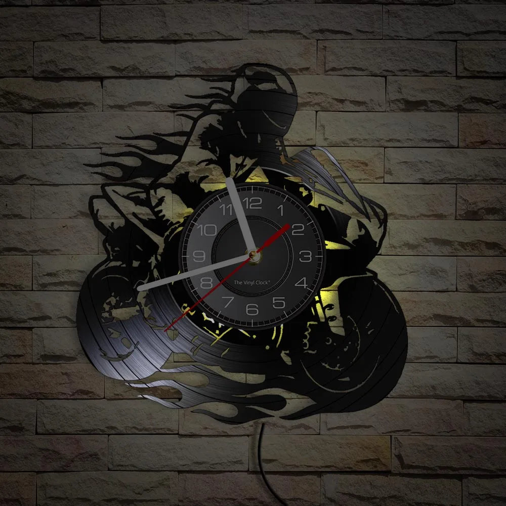 Professional Motorcyclist Vinyl Record Wall Clock Extreme Freestyle Motorcycle Home Decor Room Dirt Bike Risky Rider Watch Gifts