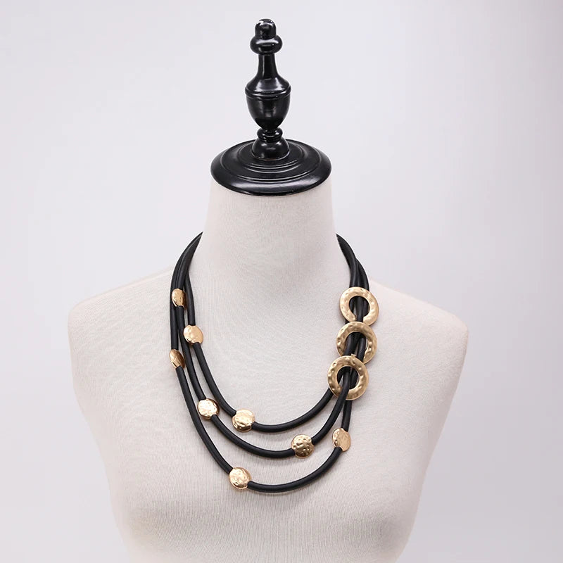 STRATHSPEY Fashion New Long Irregular Copper Tube Necklace For Women Statement Chunky Multi Lay Jewelry