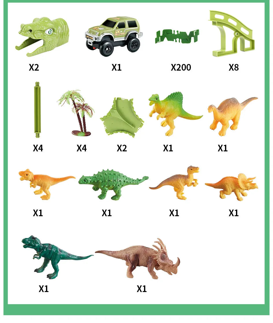 Dinosaur Themed Plastic Racing Track Set Bend Flexible Race Track with Electronic Car Educational Toys for Children