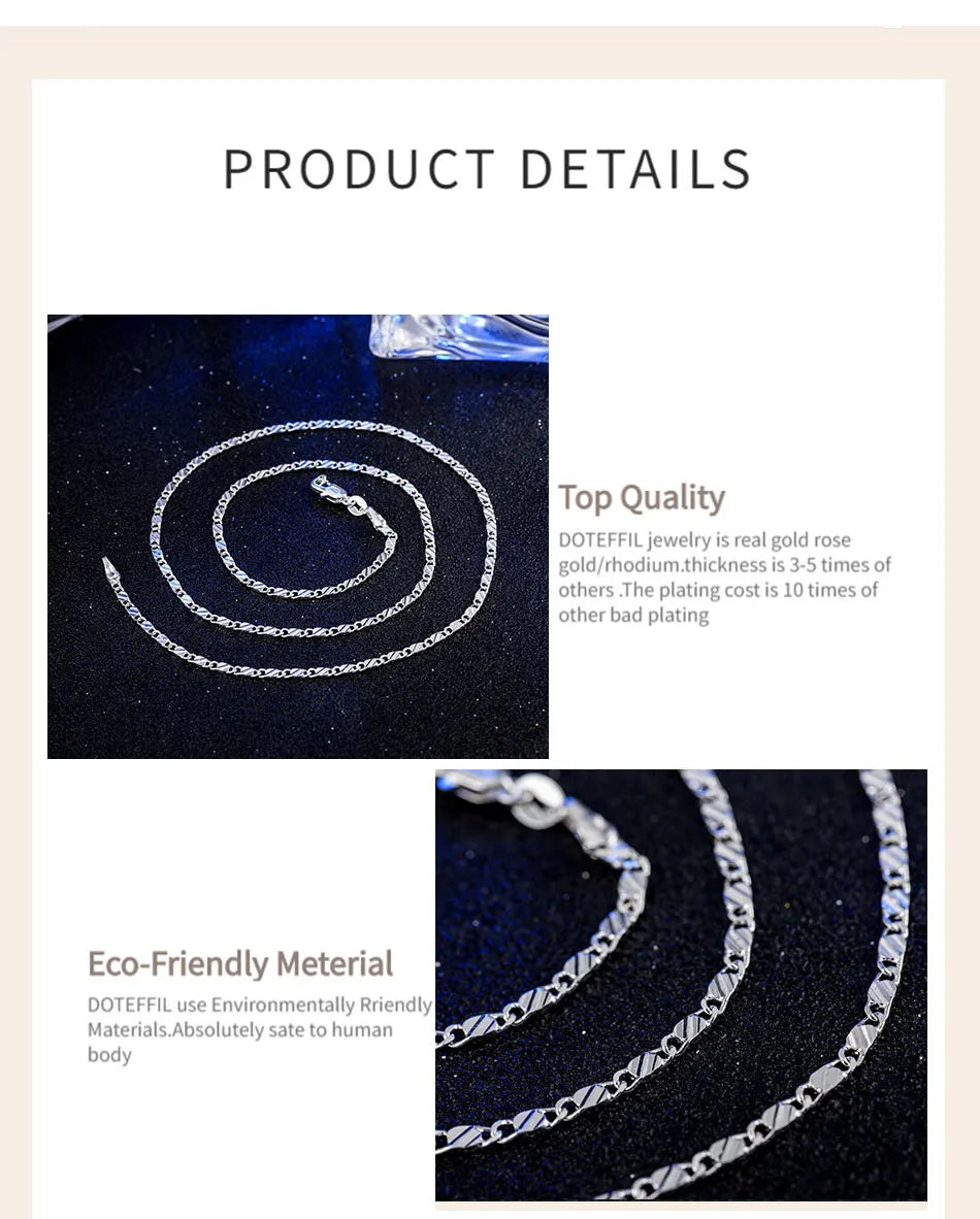 DOTEFFIL 925 Silver 16/18/20/22/24/26/28/30 Inch 2mm Charm Chain Necklace For Women Man Fashion Wedding Party Jewelry