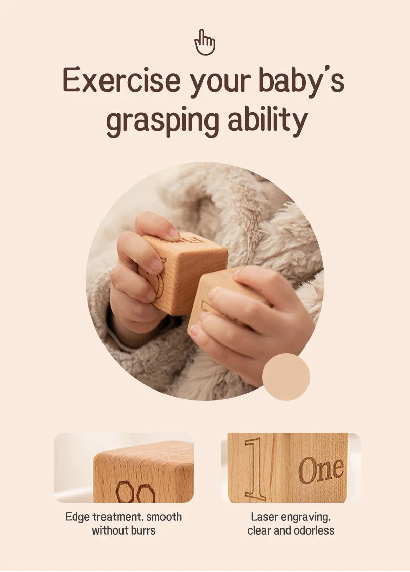 10pcs Baby Wooden Toys Educational Building Blocks 3D Stacking Block Teaching Numbers English Early Education Montessori Toys