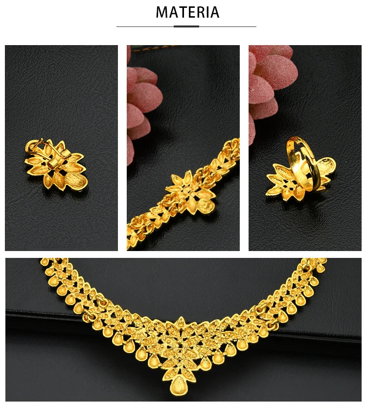 ANIID African Jewelry Set Big Necklace Dubai Ethiopian Gold Color Jewelery Earring Bracelet For Women Bridal Choker Wholesale