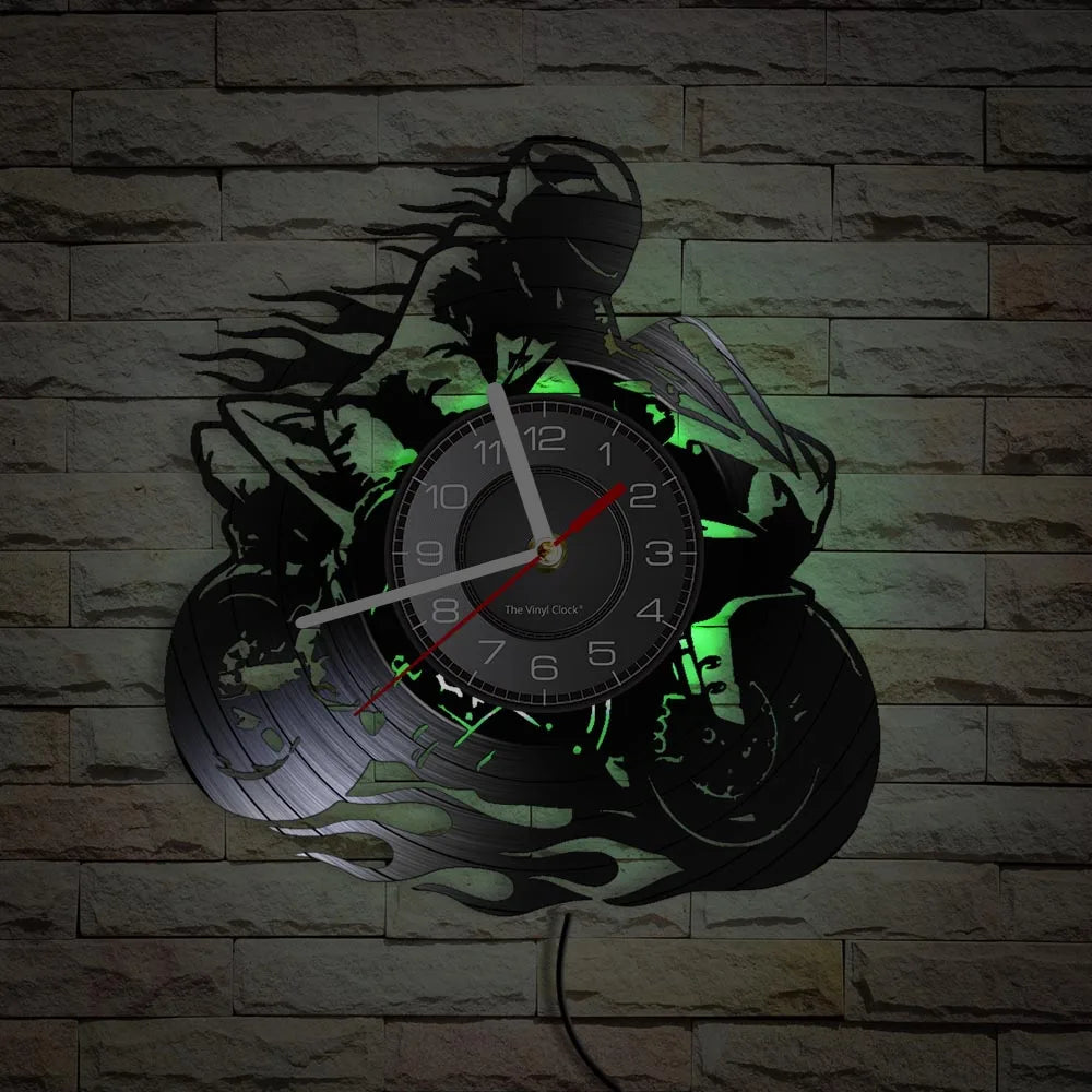 Professional Motorcyclist Vinyl Record Wall Clock Extreme Freestyle Motorcycle Home Decor Room Dirt Bike Risky Rider Watch Gifts