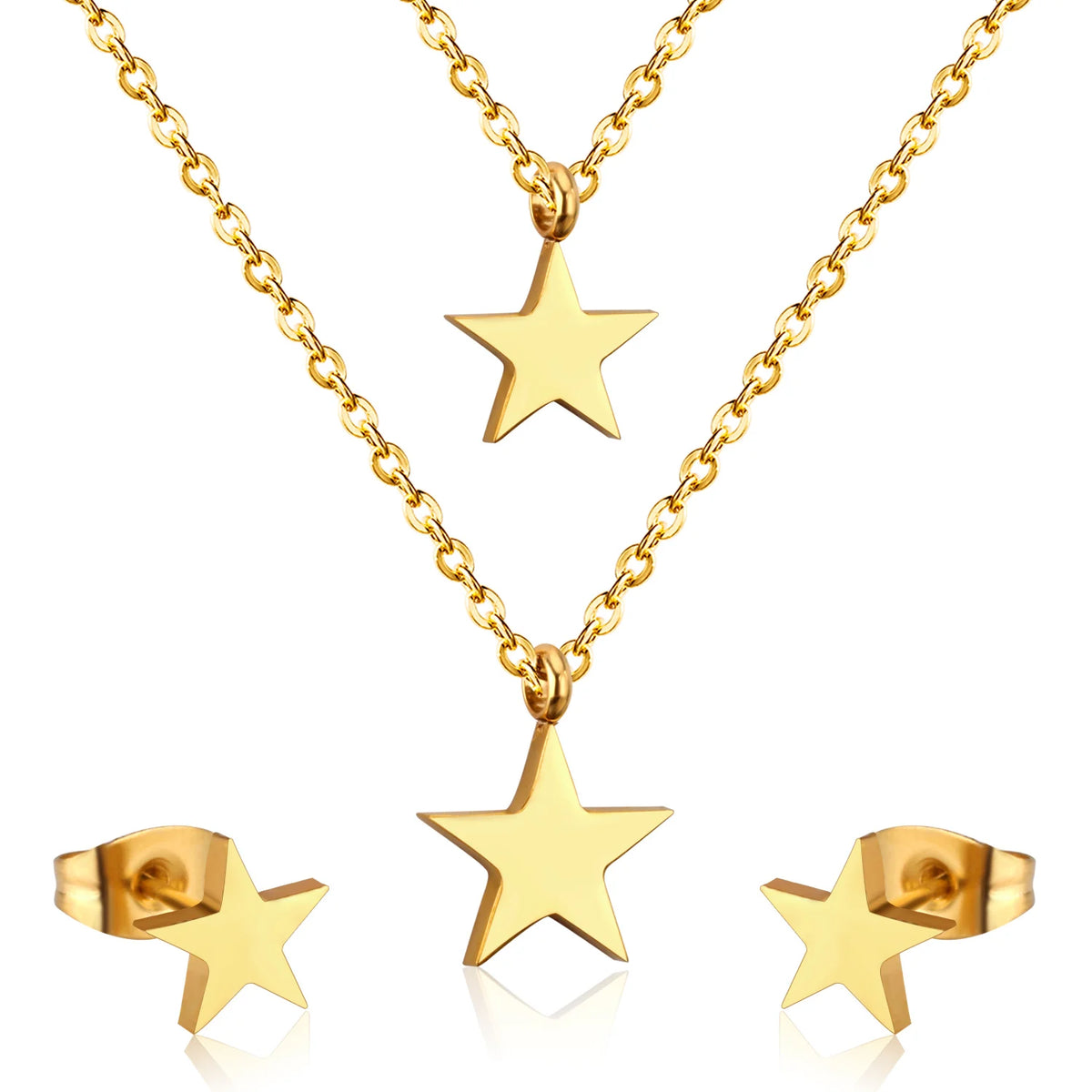 LUXUSTEEL Cubic Zirconia Jewelry Sets Stainless Steel Double Round Pendant Necklace Earring Sets Female Chain Jewelry Bijoux