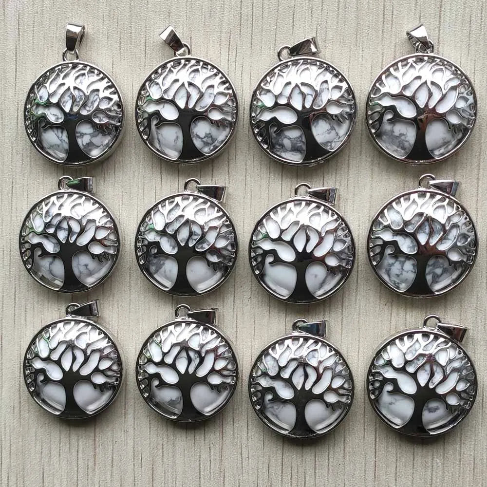 Wholesale 12pcs/lot Fashion Natural Stone Alloy Tree of Life Mix Pendants for Necklaces Jewelry Accessories Making Fast Shipping