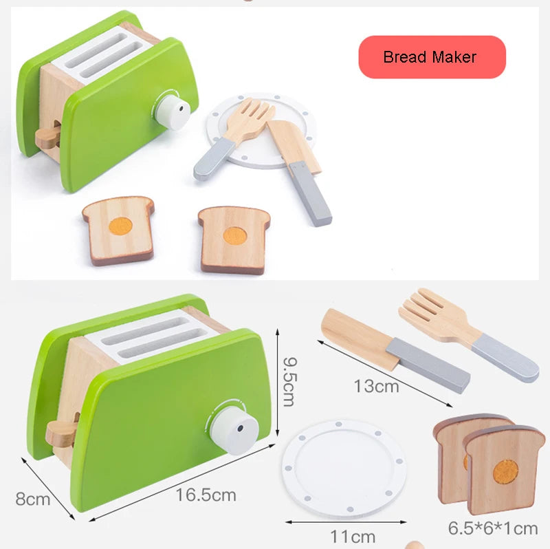 Wooden Kitchen Pretend Play Toy Simulation Wooden Coffee Machine Toaster Machine Food Mixer Baby Early Learning Educational Toys