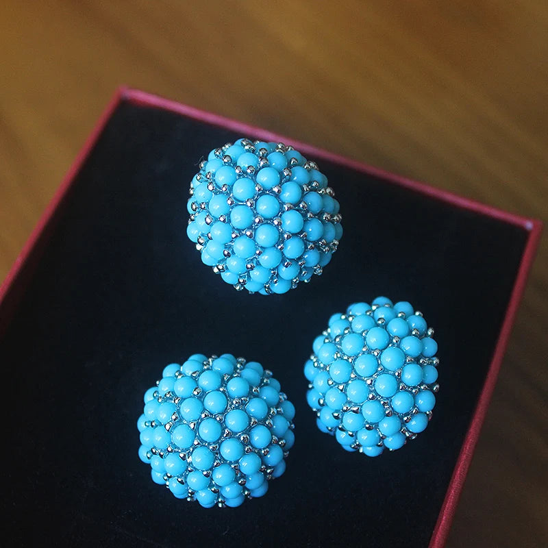 Ajojewel New Blue Hydrangea Flower Jewelry Sets For Women Ladies Beautiful Resin Earrings Pendant Necklace Ring Size 7,8,9