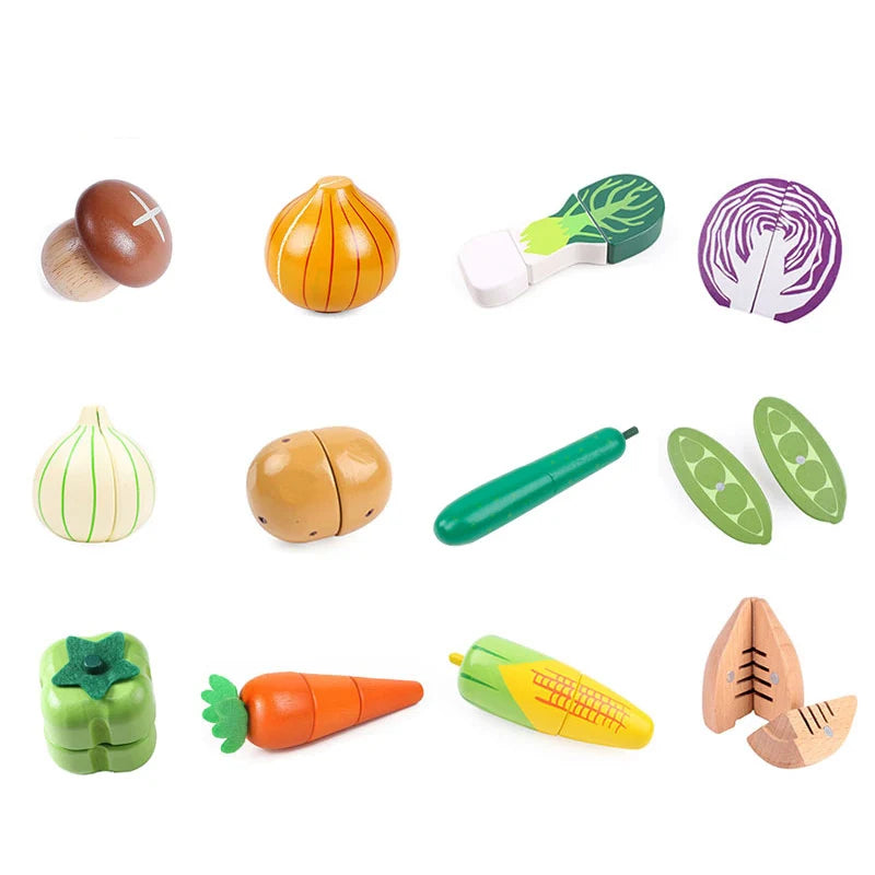 1PCS Magnetic Wooden Cutting Fruit Vegetables Food Toys Pretend Play Simulation Kitchen Model Educational Toys For Children Kids