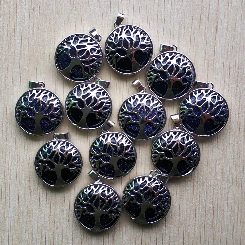 Wholesale 12pcs/lot Fashion Natural Stone Alloy Tree of Life Mix Pendants for Necklaces Jewelry Accessories Making Fast Shipping