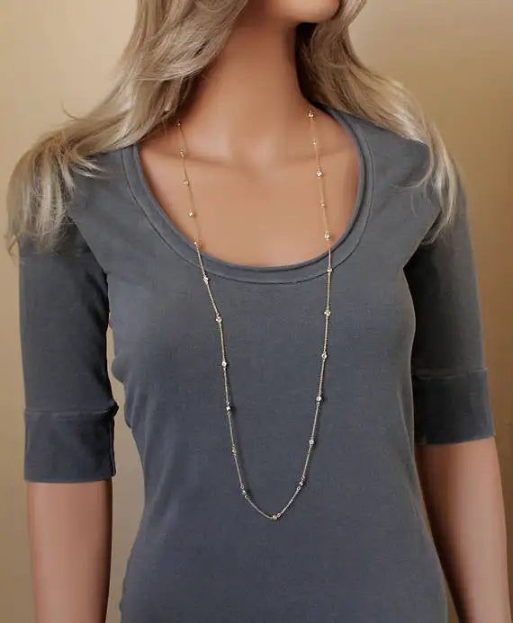 3MM Bezel Set Round Dot Geometric CZ Station Chain Necklace 100% 925 Stelring Silver 46cm 85cm 102cm Multi Layer Chains