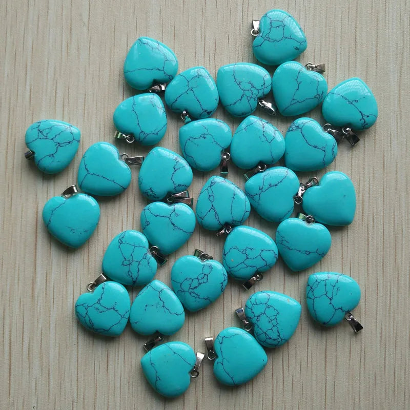 Wholesale 50pcs/lot Assorted Heart Natural Stone Charms Fashion Pendants 20mm for Jewelry Accessories Making Good Quality